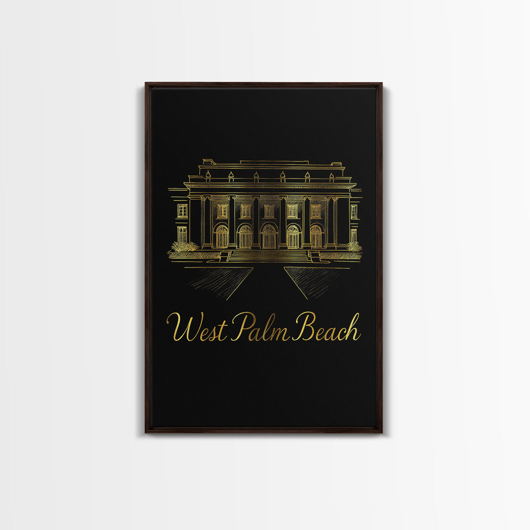 West Palm Beach Travel Poster, Canvas Print, Gold Outline Poster Art, West Palm Beach Poster Print, Gift For Travelers, Living Room Wall Art
