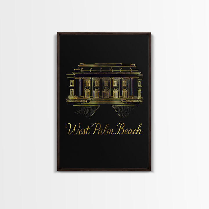 West Palm Beach Travel Poster, Canvas Print, Gold Outline Poster Art, West Palm Beach Poster Print, Gift For Travelers, Living Room Wall Art