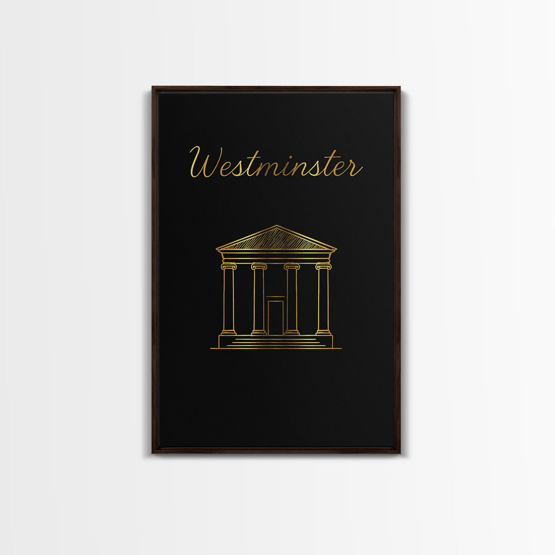 Westminster Travel Poster, Canvas Print, Black Gold Minimalist Art, Westminster Wall Art, Travel Poster Art, Mid Century Wall Art