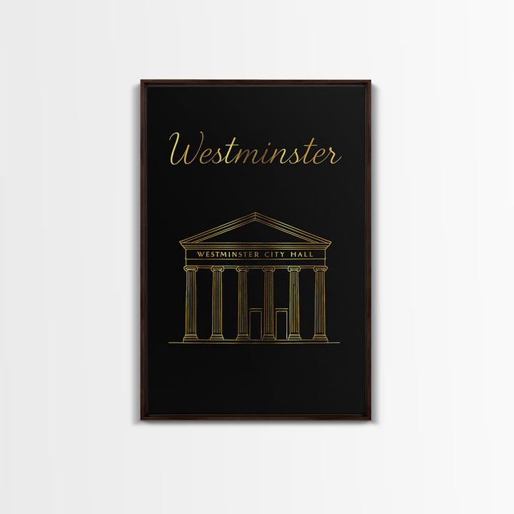 Westminster Travel Poster, Canvas Print, Minimalist Gold Line Art, Westminster Poster Print, Fine Art Print, Wanderlust Decor, Design 3