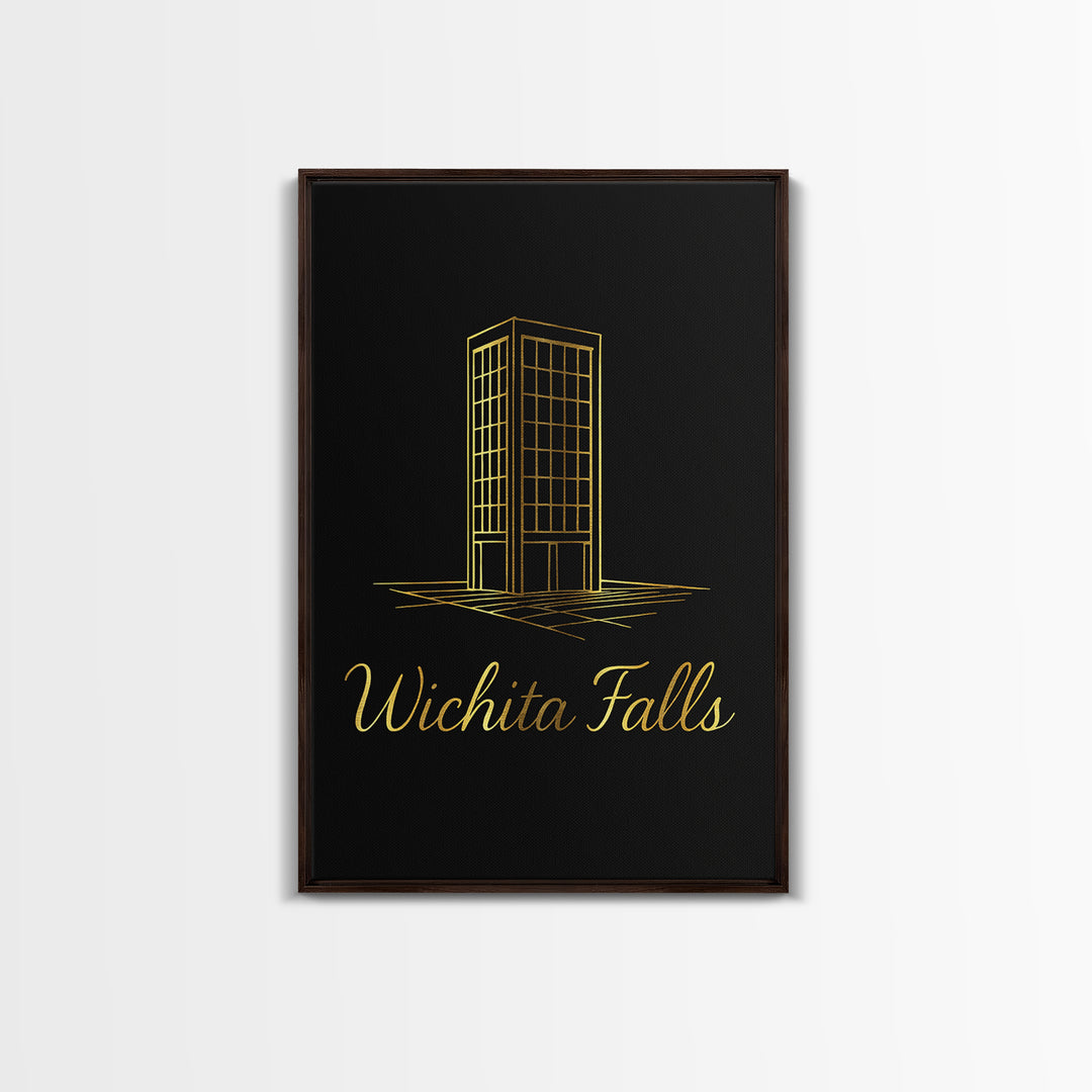 Wichita Falls Travel Poster, Canvas Print, Minimalist Gold Line Art, Wichita Falls City Art, Travel Poster Set, Mid Century Wall Art