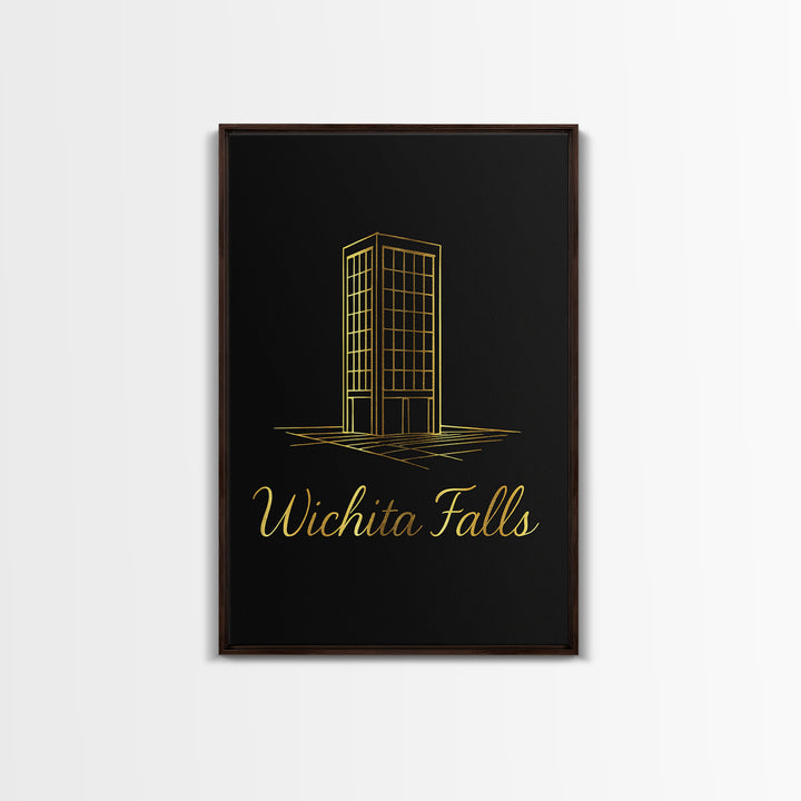 Wichita Falls Travel Poster, Canvas Print, Minimalist Gold Line Art, Wichita Falls City Art, Travel Poster Set, Mid Century Wall Art