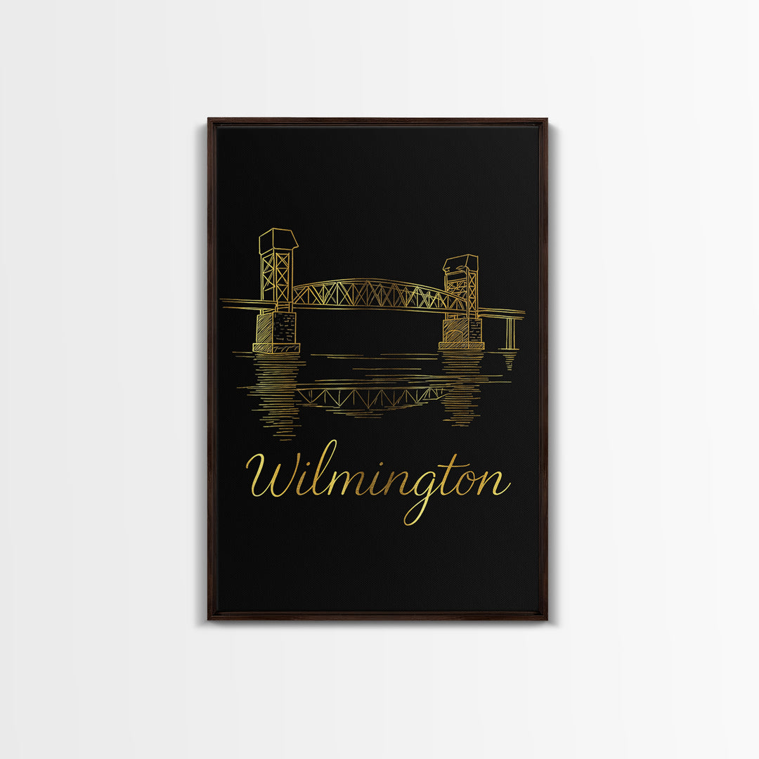 Wilimington Travel Poster, Framed Canvas Print, Black Gold Minimalist Art, Wilimington Art Print, Travel Poster Set, City Travel Prints