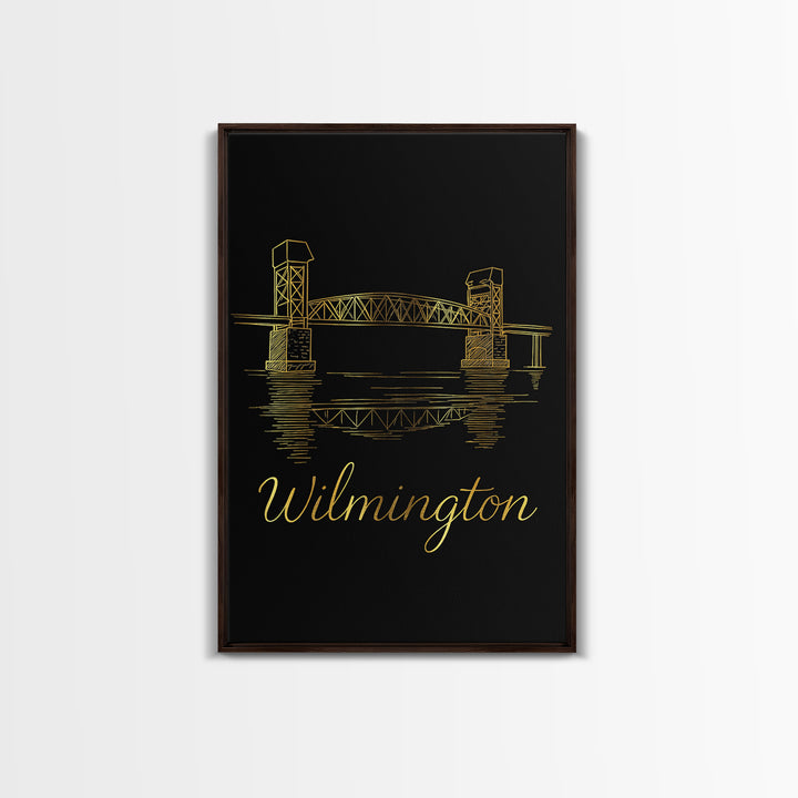 Wilimington Travel Poster, Framed Canvas Print, Black Gold Minimalist Art, Wilimington Art Print, Travel Poster Set, City Travel Prints