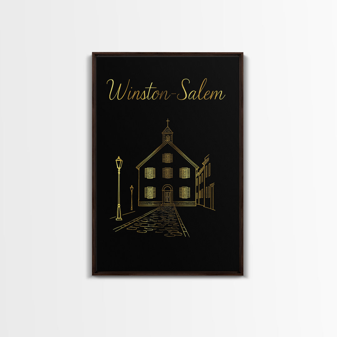 Winston Salem Travel Poster, Framed Canvas Print, Black Gold Minimalist Art, Winston Salem Wall Art, Modern Wall Decor, Eclectic Wall Decor