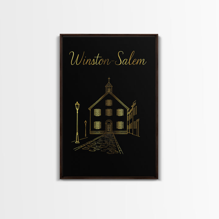 Winston Salem Travel Poster, Framed Canvas Print, Black Gold Minimalist Art, Winston Salem Wall Art, Modern Wall Decor, Eclectic Wall Decor