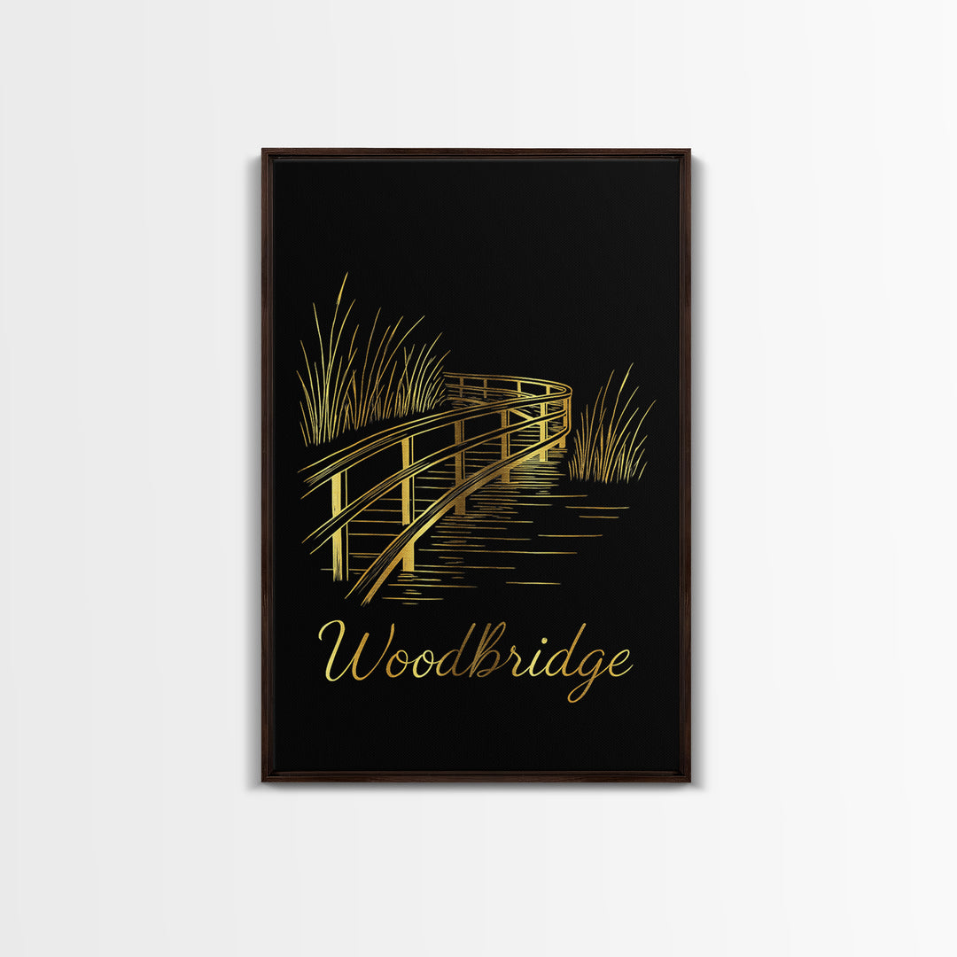 Woodbridge Virginia Travel Poster, Canvas Print, Black Gold Minimalist Art, Woodbridge Art Print, Modern Wall Decor, Living Room Wall Art