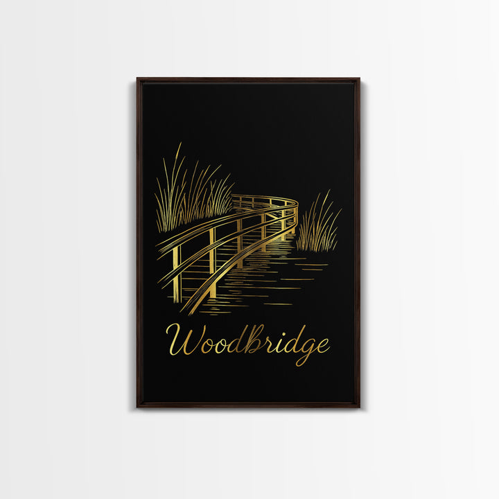 Woodbridge Virginia Travel Poster, Canvas Print, Black Gold Minimalist Art, Woodbridge Art Print, Modern Wall Decor, Living Room Wall Art