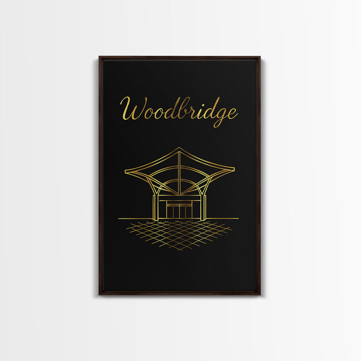 Woodbridge Travel Poster, Framed Canvas Print, Minimalist Gold Line Art, Woodbridge City Art, Travel Poster Set, Wanderlust Decor
