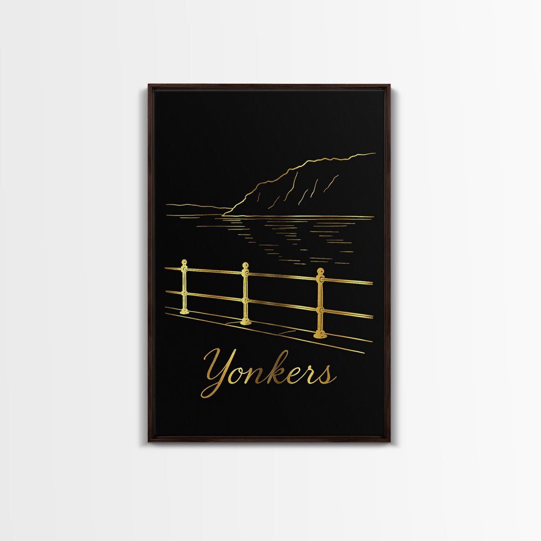 Yonkers Travel Poster, Framed Canvas Print, Dark Minimalist Wall Art, Yonkers Art Print, Travel Wall Decor, Retro Travel Print