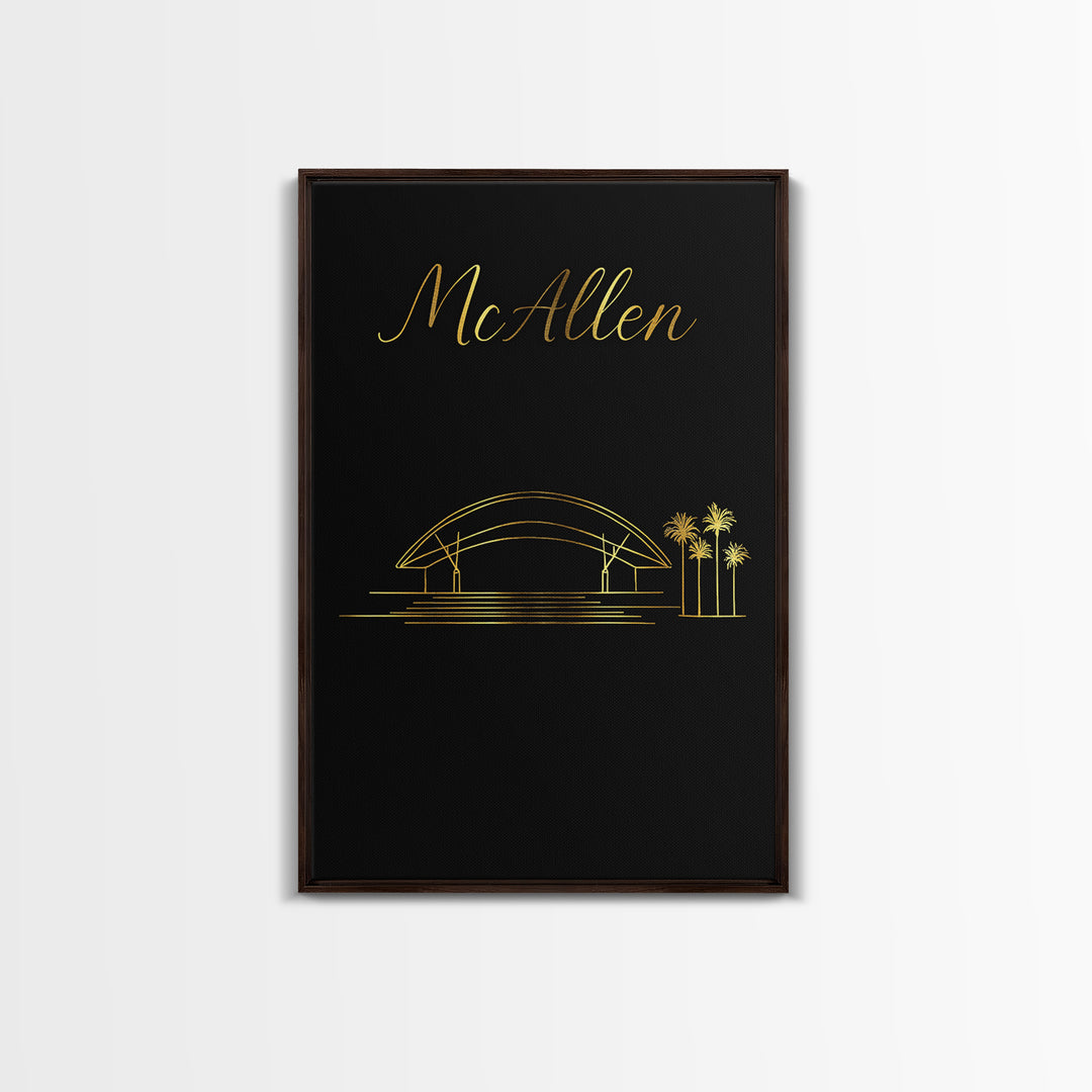 Mbb Mcallen Travel Poster, Framed Canvas Print, Gold Outline Poster Art, Mbb Mcallen Wall Art, Home Office Decor, Modern Wall Decor