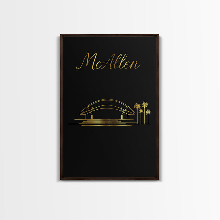 Mbb Mcallen Travel Poster, Framed Canvas Print, Gold Outline Poster Art, Mbb Mcallen Wall Art, Home Office Decor, Modern Wall Decor