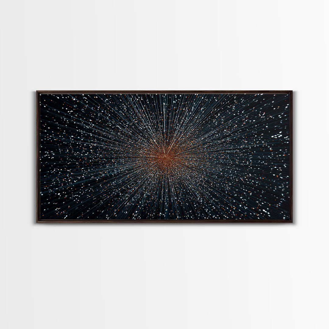Orange Blue Starfield Abstract Canvas Print, Midcentury Modern Wall Decor, Cosmic Retro Art, Large Sci Fi Poster For Home