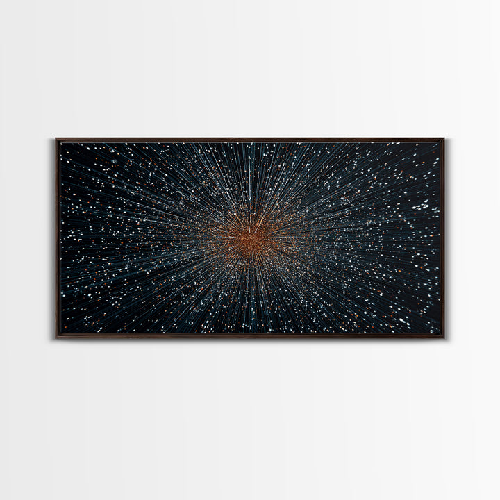 Orange Blue Starfield Abstract Canvas Print, Midcentury Modern Wall Decor, Cosmic Retro Art, Large Sci Fi Poster For Home