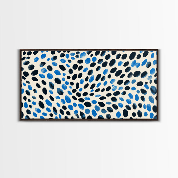 Black Blue Oval Dot Wall Art, Midcentury Modern Art Print, Minimalist Geometric Office Decor, Retro Abstract Poster For Home