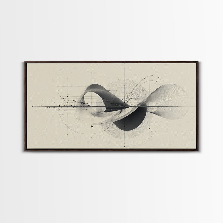 Beige Kinetic Wave Diagram Framed Canvas Print, Modern Abstract Wall Decor, Architectural Line Art Poster For Office Home