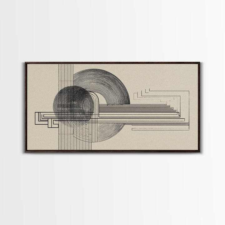 Neutral Geometric Circle Line Wall Art, Midcentury Modern Decor, Bauhaus Inspired Abstract Art Print For Office Home Decor