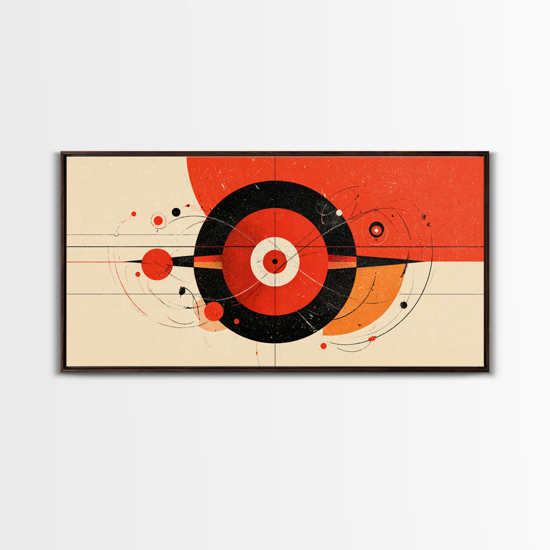 Red Black Atomic Target Abstract Wall Art, Mid Century Modern Geometric Poster, Retro MCM Wall Decor, Bold Canvas Print Art