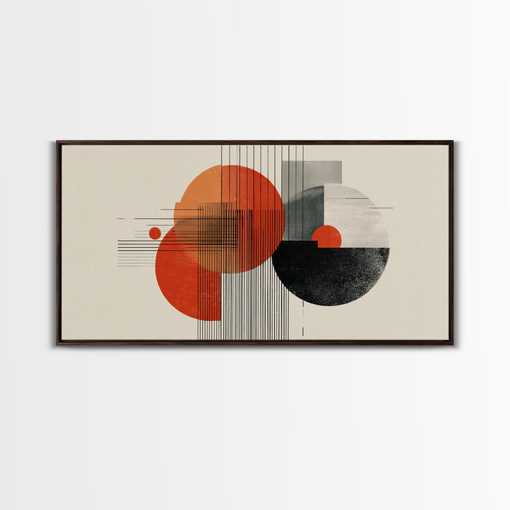 Orange Black Bauhaus Circle Canvas Print, Midcentury Modern Wall Decor, Geometric Abstract Art Poster For Living Room Home Decor
