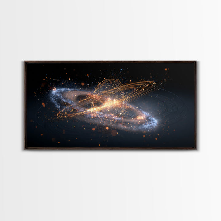 Golden Cosmic Galaxy Wall Art, Saturn Ring Space Abstract Poster, Modern Sci Fi Decor, Large Canvas Print For Home Office