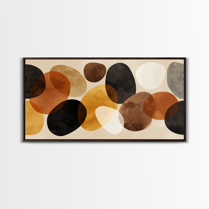 Overlapping Earth Tone Circles Wall Art, Abstract Midcentury Modern Art, Orange Black Beige Shapes, Modern Wall Decor, Office Decor