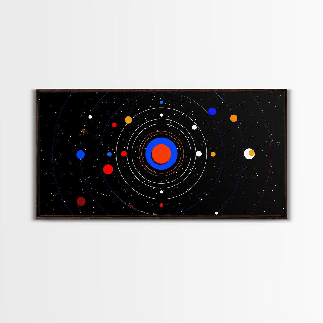 Black Solar System Orbit Wall Art, Midcentury Modern Space Abstract Print, Retro Cosmic Poster, Planetarium MCM Decor Art