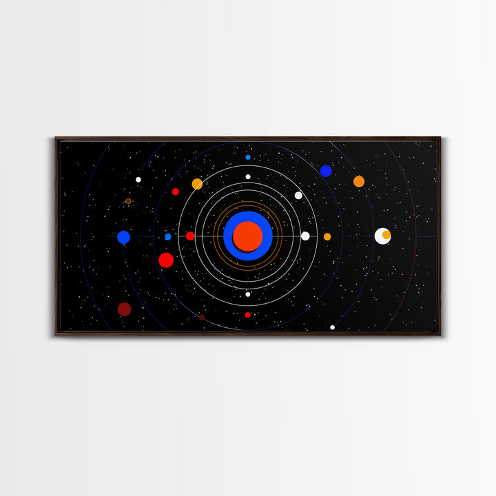 Black Solar System Orbit Wall Art, Midcentury Modern Space Abstract Print, Retro Cosmic Poster, Planetarium MCM Decor Art