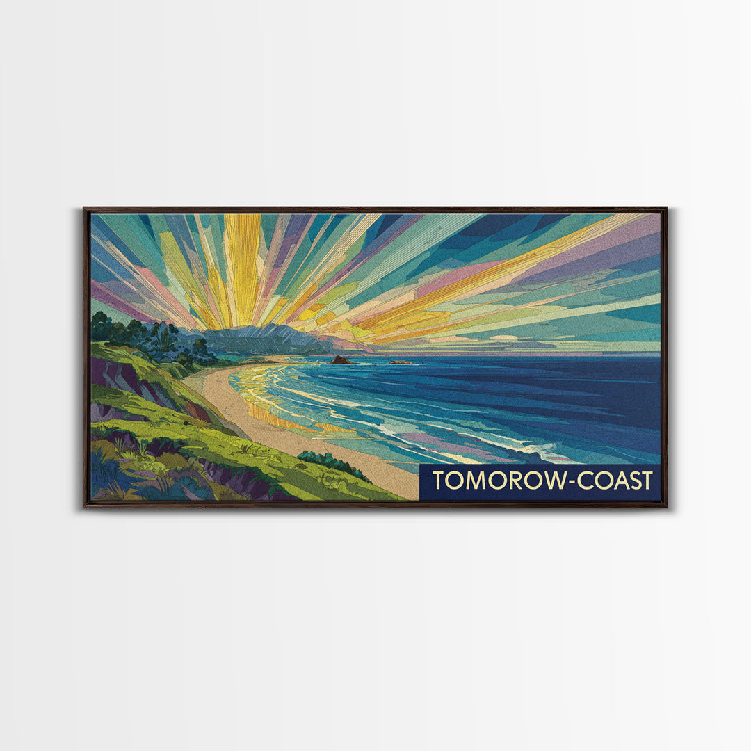 Tomorrow Coast Radiant Beach Sunrise Wall Art, Retro Travel Poster, Coastal Landscape Print, Modern Home Decor, Canvas Print