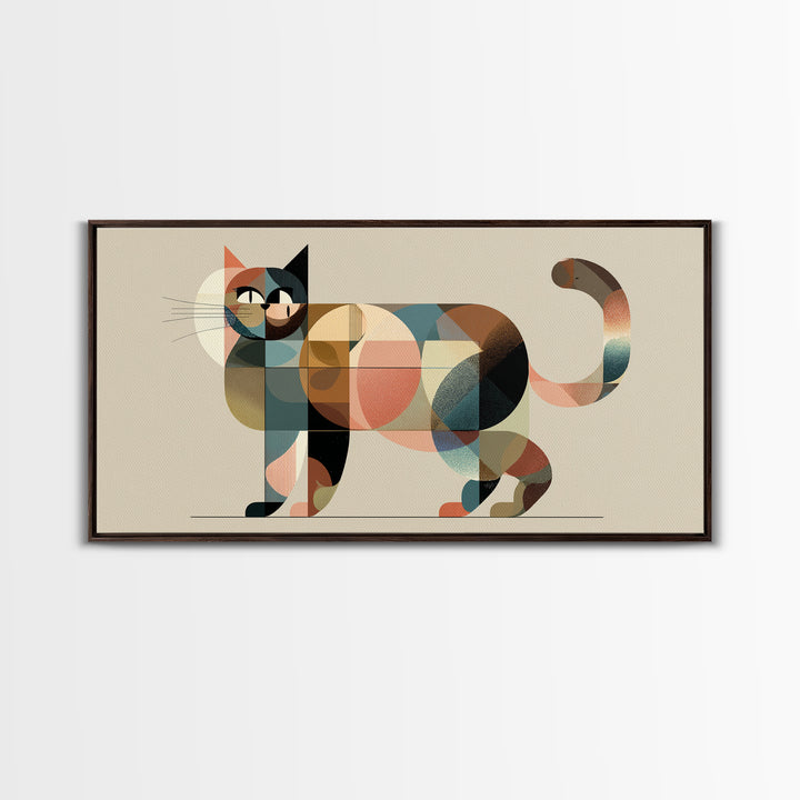Muted Geometric Cat Wall Art, Midcentury Modern Feline Print, Scandinavian Modern Decor, Pastel Abstract Poster For Cat Lovers