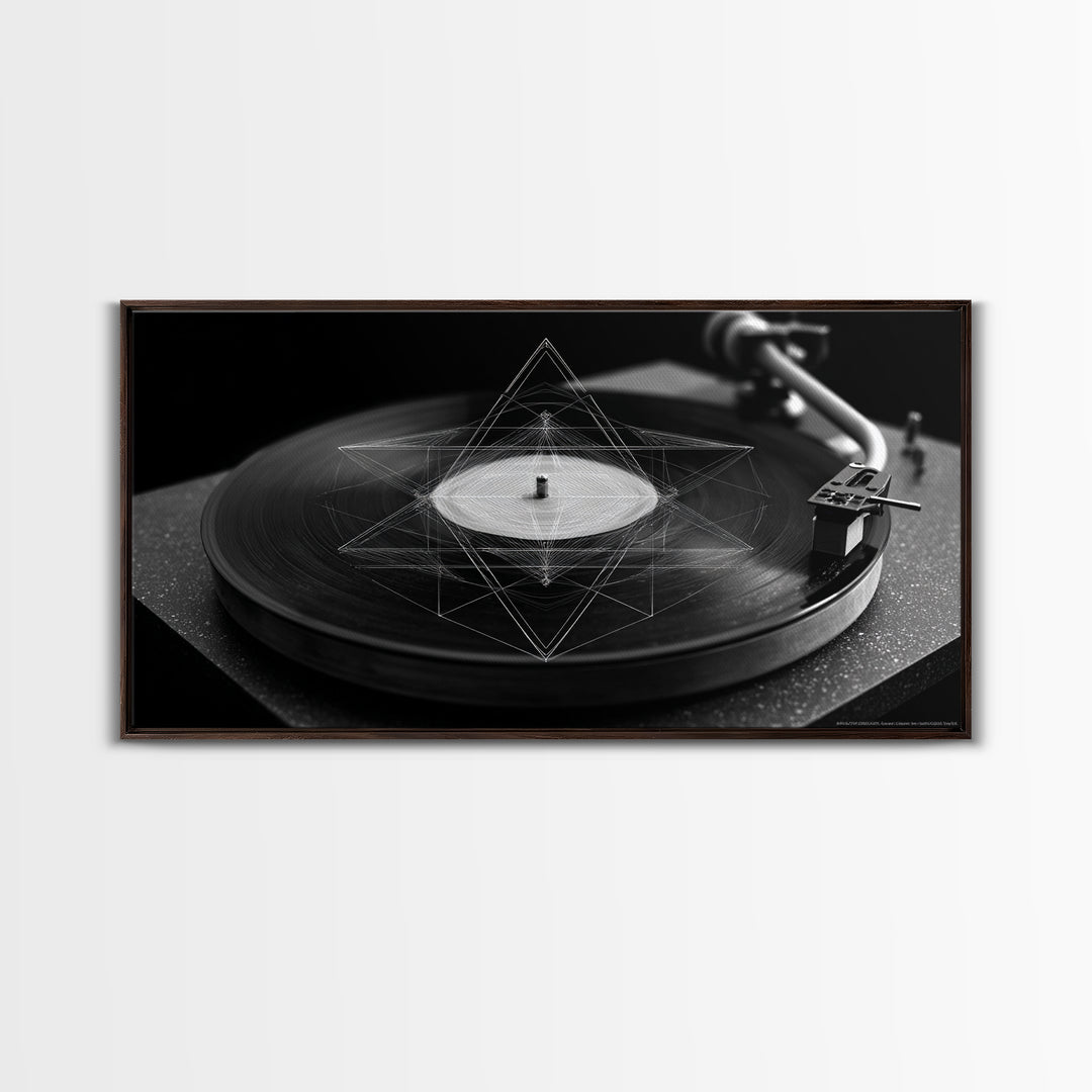 Black And White Turntable Canvas Print, Vinyl Record Wall Art, Modern Geometric Music Poster, Minimalist Decor For Home Office
