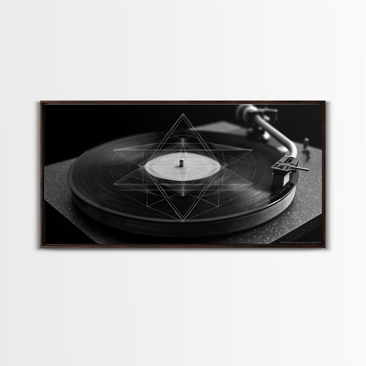 Black And White Turntable Canvas Print, Vinyl Record Wall Art, Modern Geometric Music Poster, Minimalist Decor For Home Office