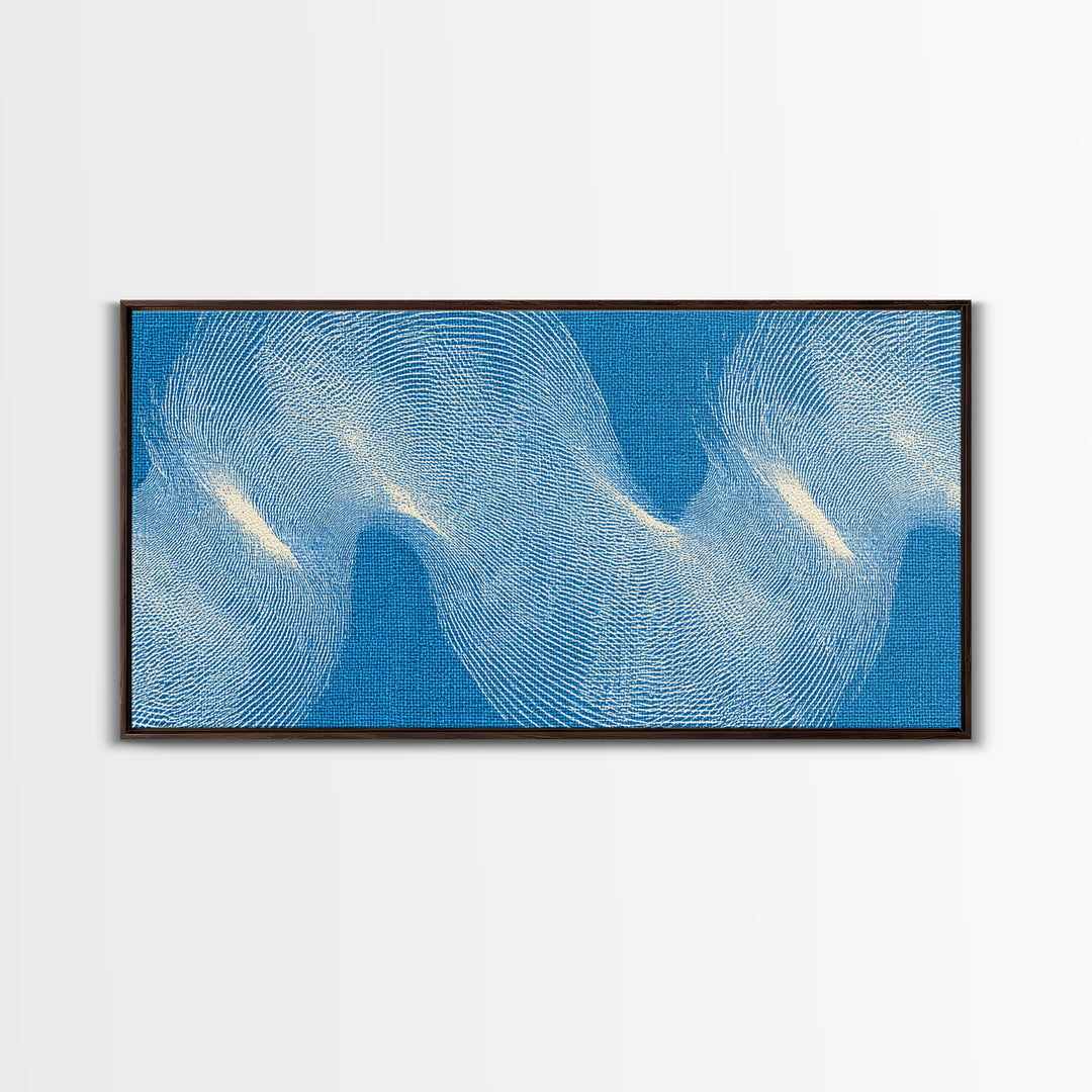 Blue Fingerprint Wave Framed Canvas Print, Abstract Modern Wall Art, Ocean Texture Poster, Coastal Decor For Bedroom And Office
