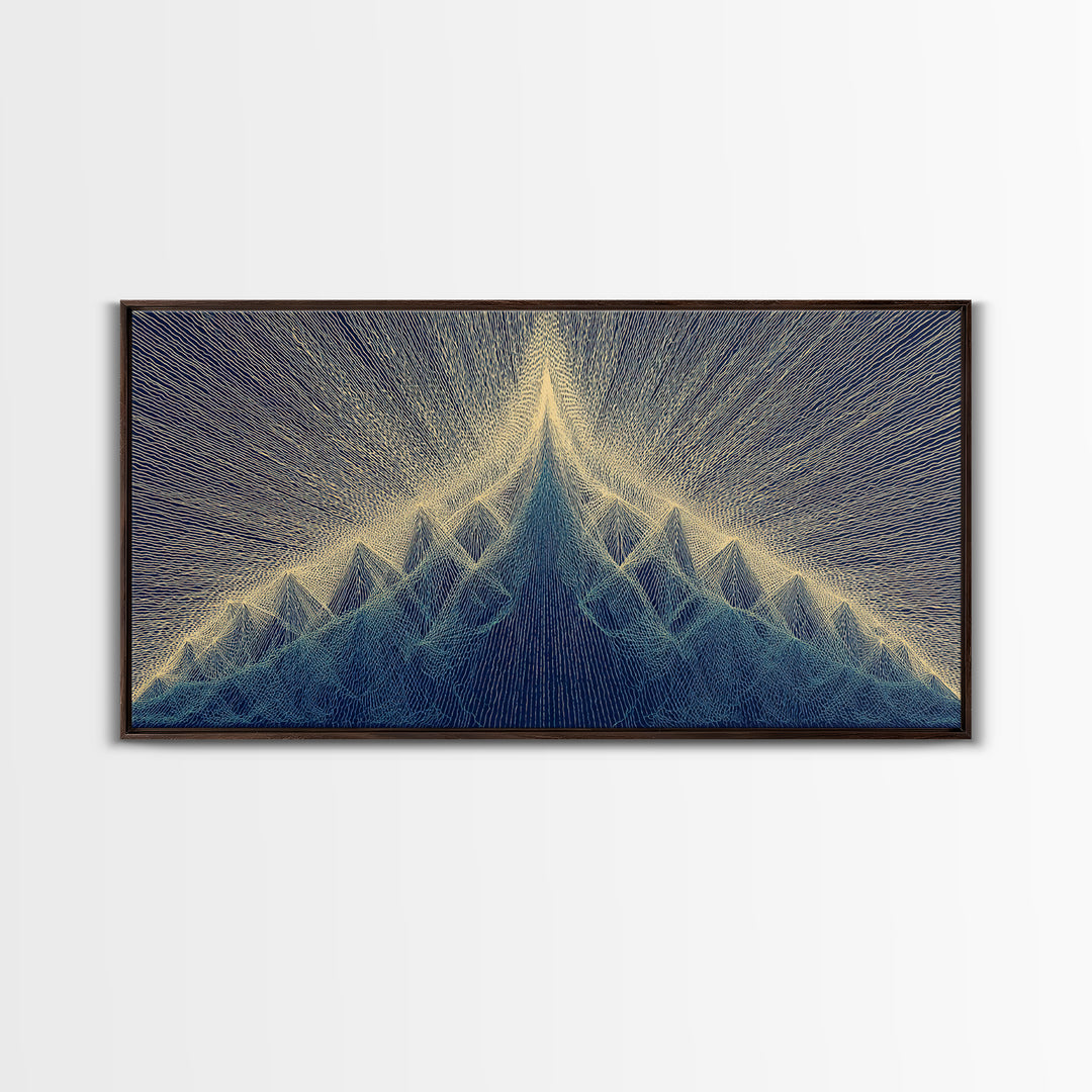 Navy Beige Mountain Sound Wave Canvas Print, Modern Abstract Art, Geometric Wall Art, Midcentury Decor For Home Office Decor