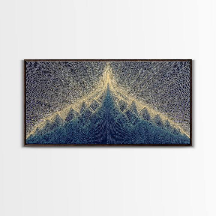 Navy Beige Mountain Sound Wave Canvas Print, Modern Abstract Art, Geometric Wall Art, Midcentury Decor For Home Office Decor