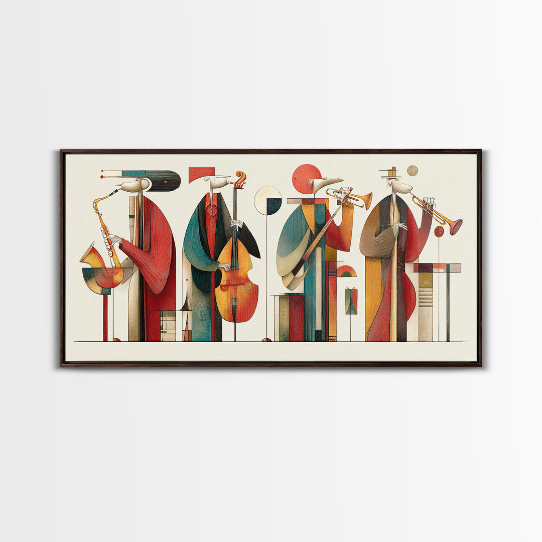 Abstract Geometric Jazz Musicians Canvas Print, Midcentury Modern Wall Art, Bauhaus Poster, Colorful Home Decor Gift Idea