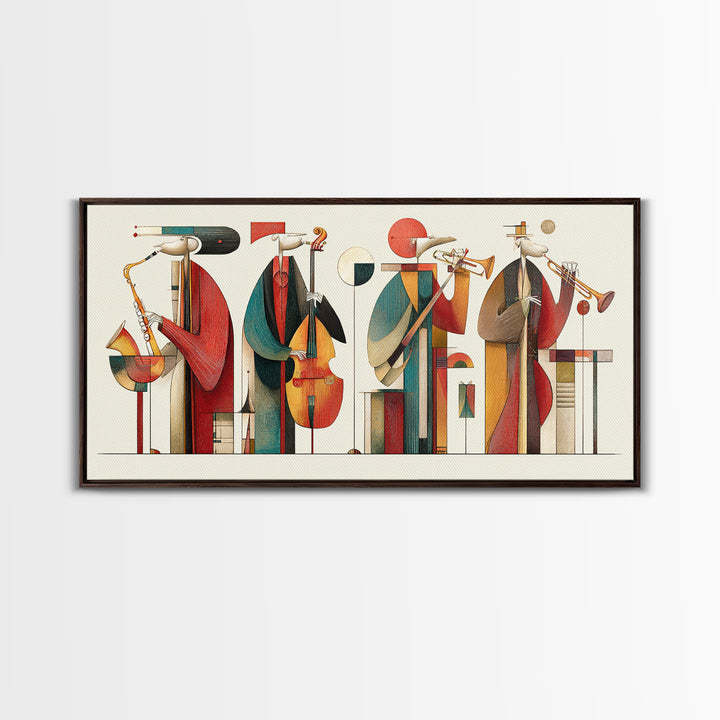 Abstract Geometric Jazz Musicians Canvas Print, Midcentury Modern Wall Art, Bauhaus Poster, Colorful Home Decor Gift Idea