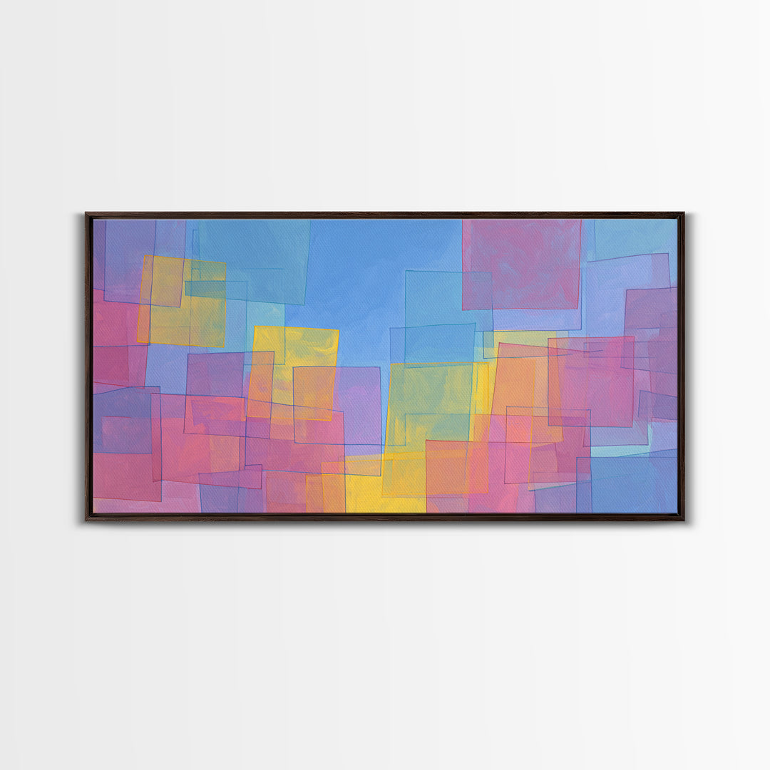 Pastel Color Block Squares Canvas Print, Bauhaus Geometric Wall Art, Modern Abstract Art Print, Pink Blue Nursery Decor Gift