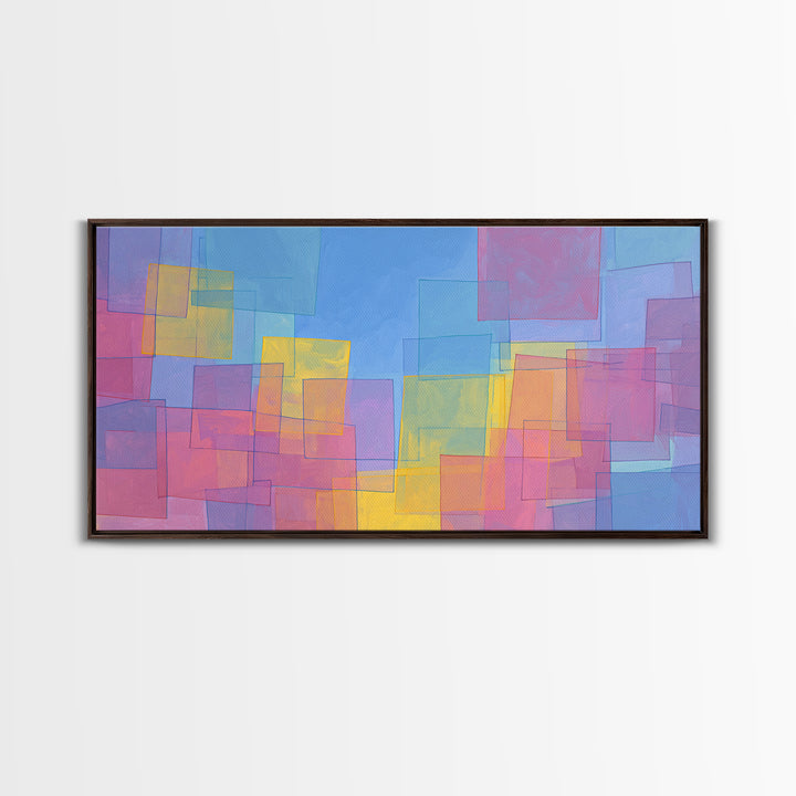 Pastel Color Block Squares Canvas Print, Bauhaus Geometric Wall Art, Modern Abstract Art Print, Pink Blue Nursery Decor Gift