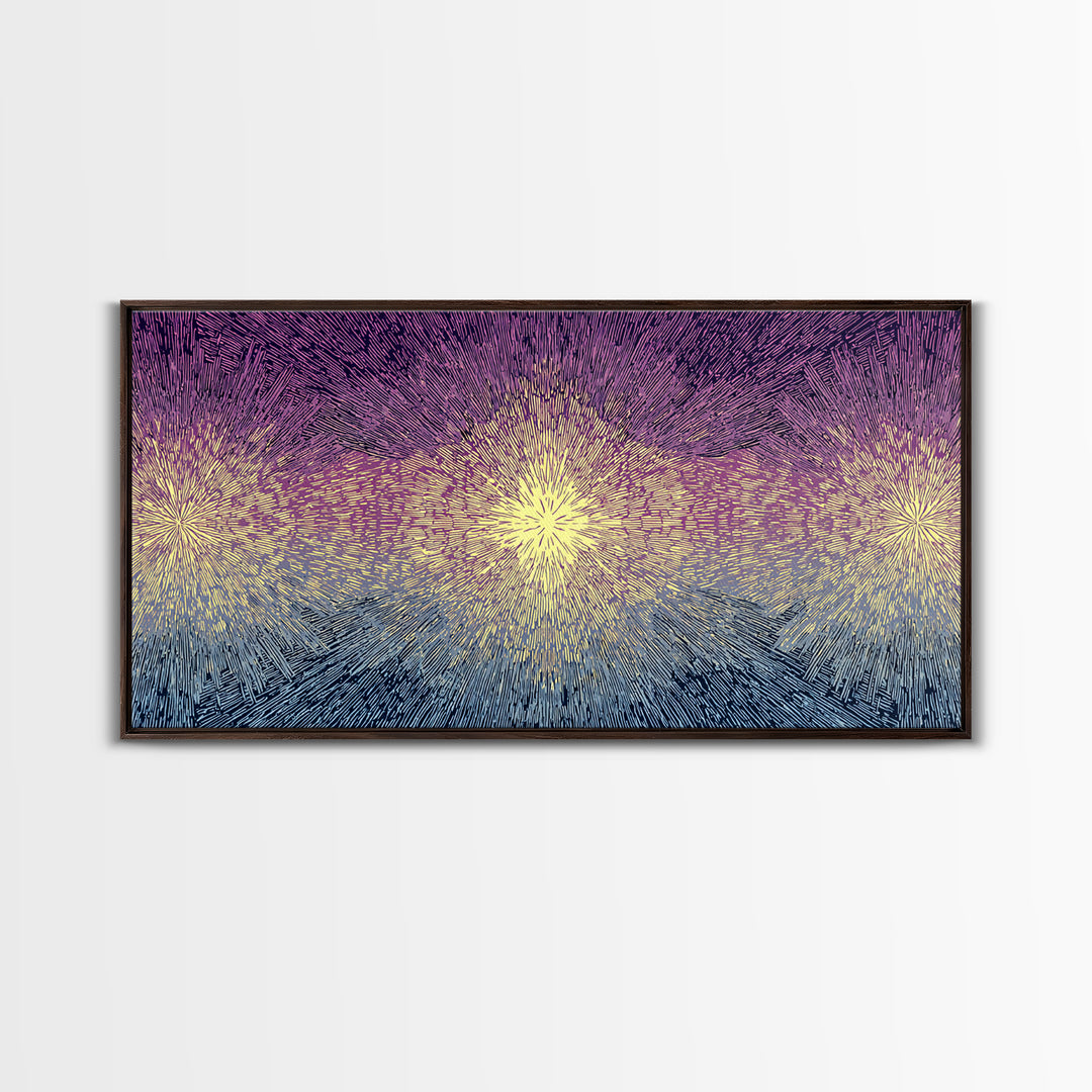 Purple Gold Radiant Burst Wall Art, Midcentury Modern Abstract Print, Spiritual Sun Decor, Funky Geometric Home Office Art