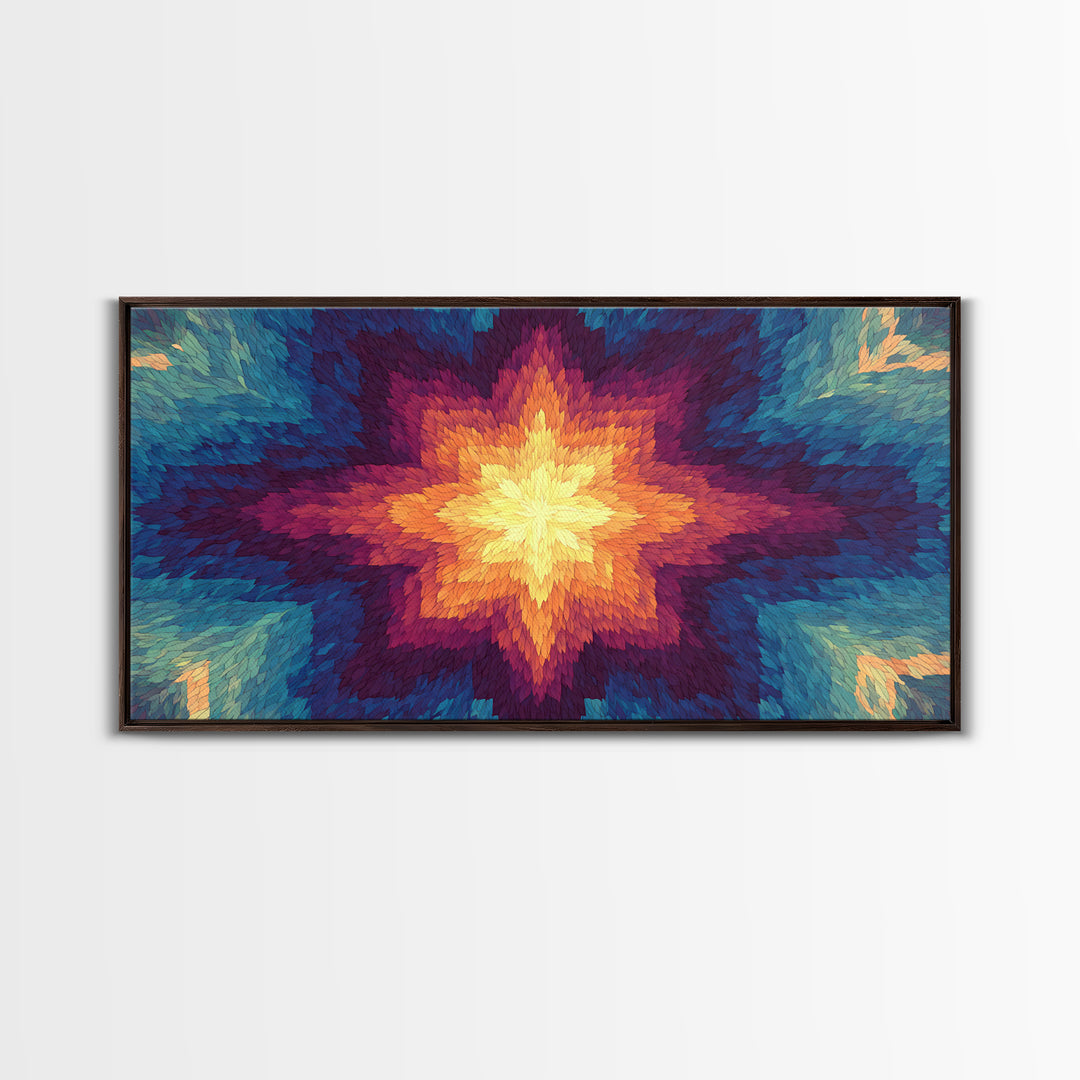Rainbow Kaleidoscope Starburst Canvas Print, Colorful Midcentury Wall Art, Modern Abstract Art Print, Bold Geometric Decor