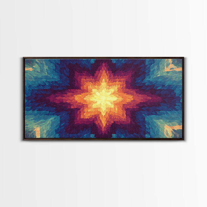 Rainbow Kaleidoscope Starburst Canvas Print, Colorful Midcentury Wall Art, Modern Abstract Art Print, Bold Geometric Decor