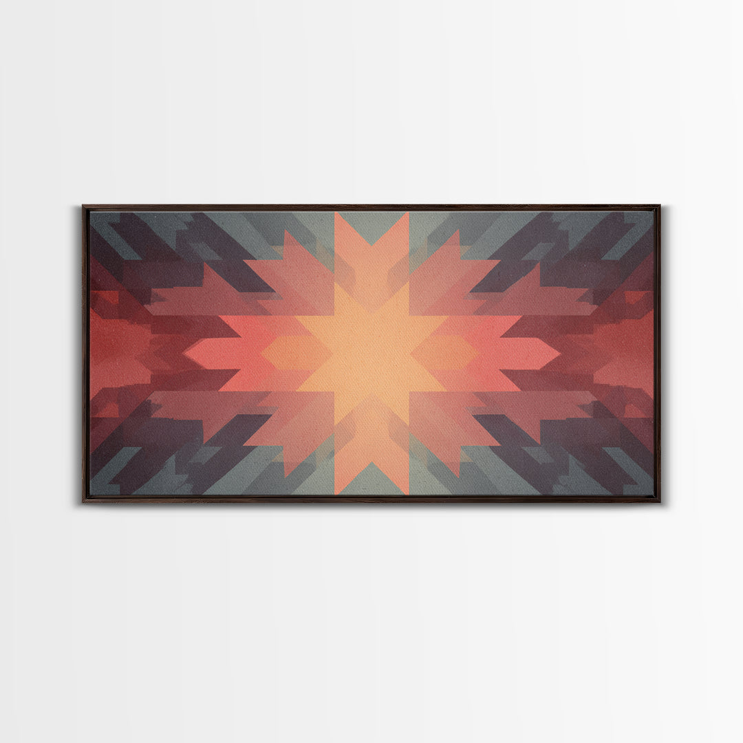 Southwestern Sunrise Star Geometry Wall Art, Midcentury Modern Canvas Print, Earth Tone Abstract Decor, MCM Living Room Art