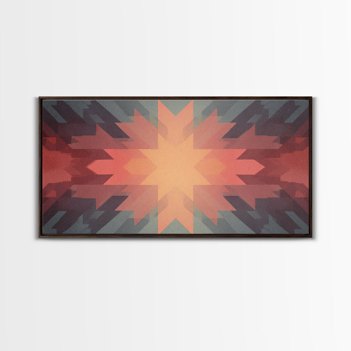 Southwestern Sunrise Star Geometry Wall Art, Midcentury Modern Canvas Print, Earth Tone Abstract Decor, MCM Living Room Art