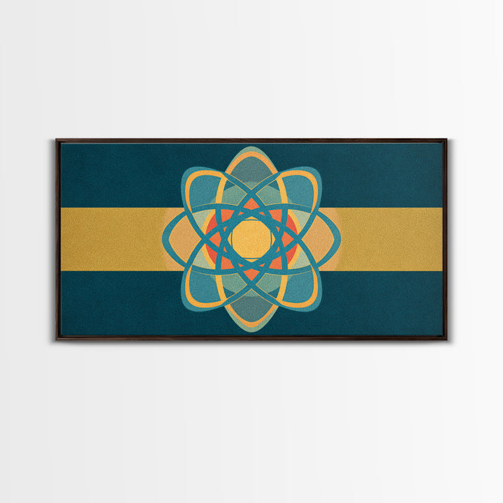 Teal And Gold Atomic Orbit Abstract, Mid Century Modern Wall Art, Retro Science Decor, Geometric MCM Canvas Print Poster