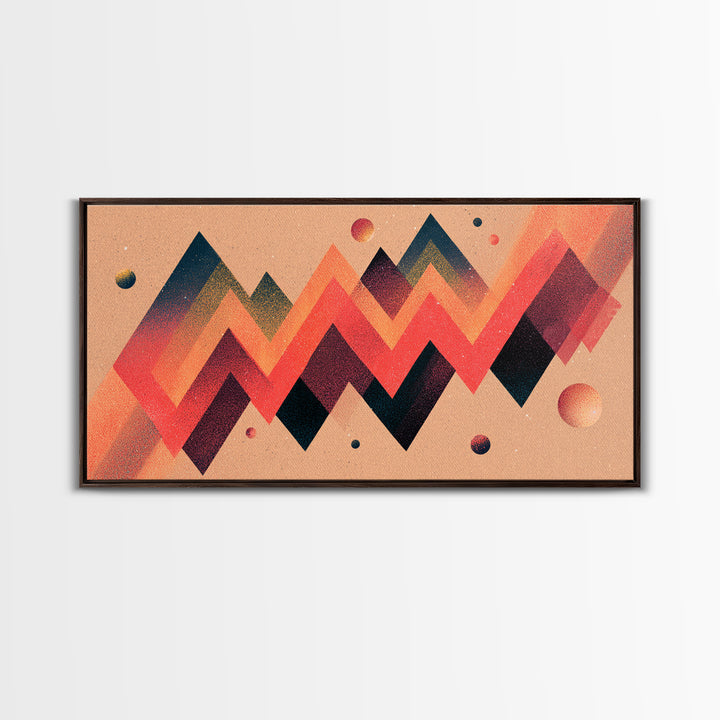 Coral Zigzag Mountain Abstract Wall Art, Mid Century Modern Geometric Poster, Retro Space Decor, Orange Teal Print For Living Room