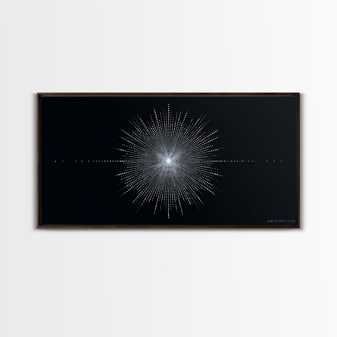 Blue Black Digital Starburst Op Art Wall Art, Modern Abstract Art, Geometric Poster, Home Decor, Minimalist Framed Canvas Print
