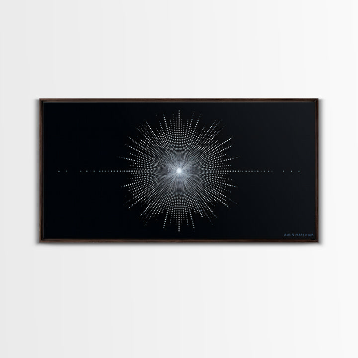 Blue Black Digital Starburst Op Art Wall Art, Modern Abstract Art, Geometric Poster, Home Decor, Minimalist Framed Canvas Print