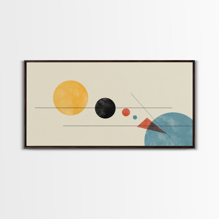Yellow Sun And Blue Circle Wall Art, Midcentury Modern Art, Geometric Abstract Print, Retro Bauhaus Poster, MCM Decor For Living Room