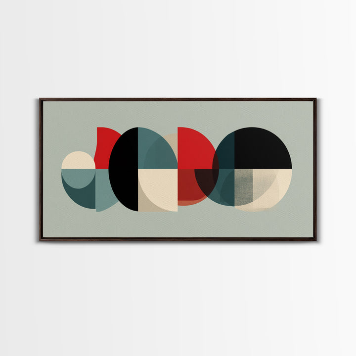 Teal Red Semicircle Canvas Print, Midcentury Modern Art, Colorblock Geometric Poster, Abstract Wall Decor, Retro MCM Art