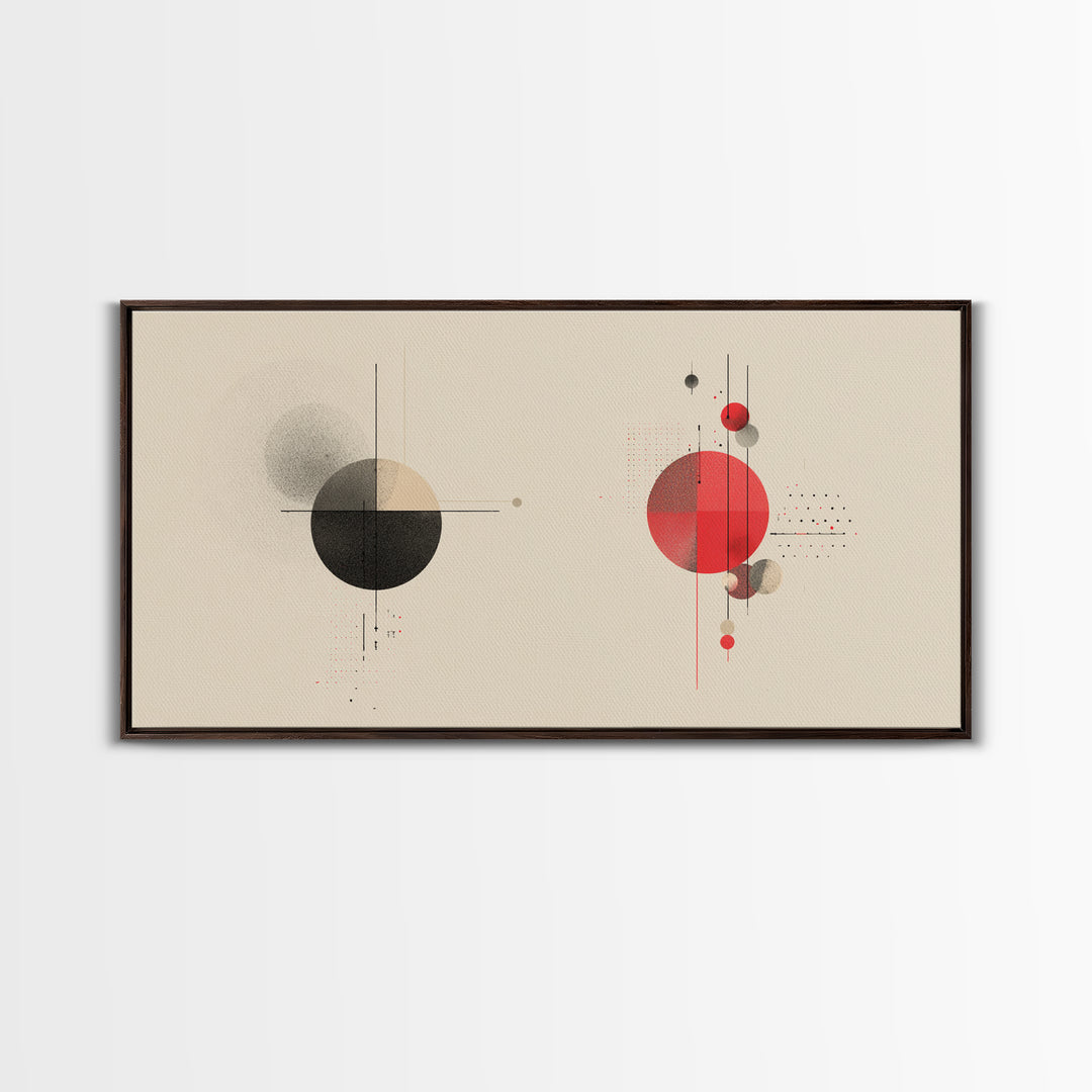 Black Red Geometric Circles And Lines Wall Art, Midcentury Modern Abstract Print, Bauhaus MCM Decor, Living Room Artwork